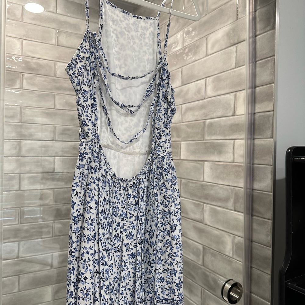 Elegant Halter Dress with Openish Back and Beautiful Blue Floral Design!